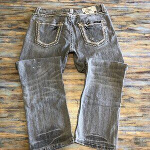 Miss Me Jeans Paint Splat Studded Rhinestone Embellished Gray Womens Size 27